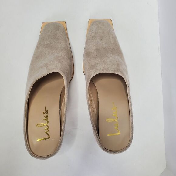 LULUS Mule Heels Zelah Camel Suede Square Toe Shoes Size 5.5 2.5" heel - Picture 5 of 11